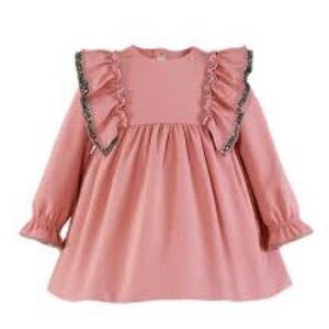 Miranda Pink Ruffled Dress with Floral Trim